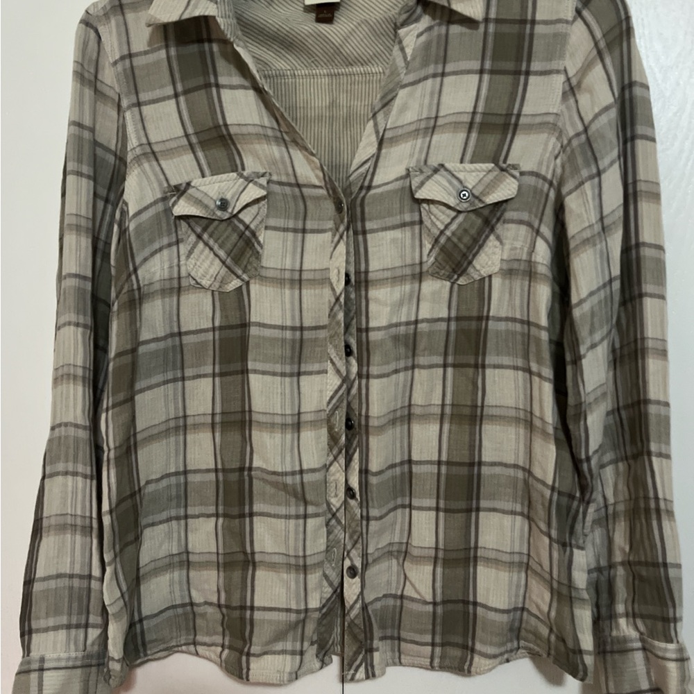 Sonoma Plaid Button-Down Shirt - Cream and Olive